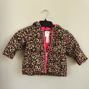 Toddler Winter Coat Cheetah with Pink Trim